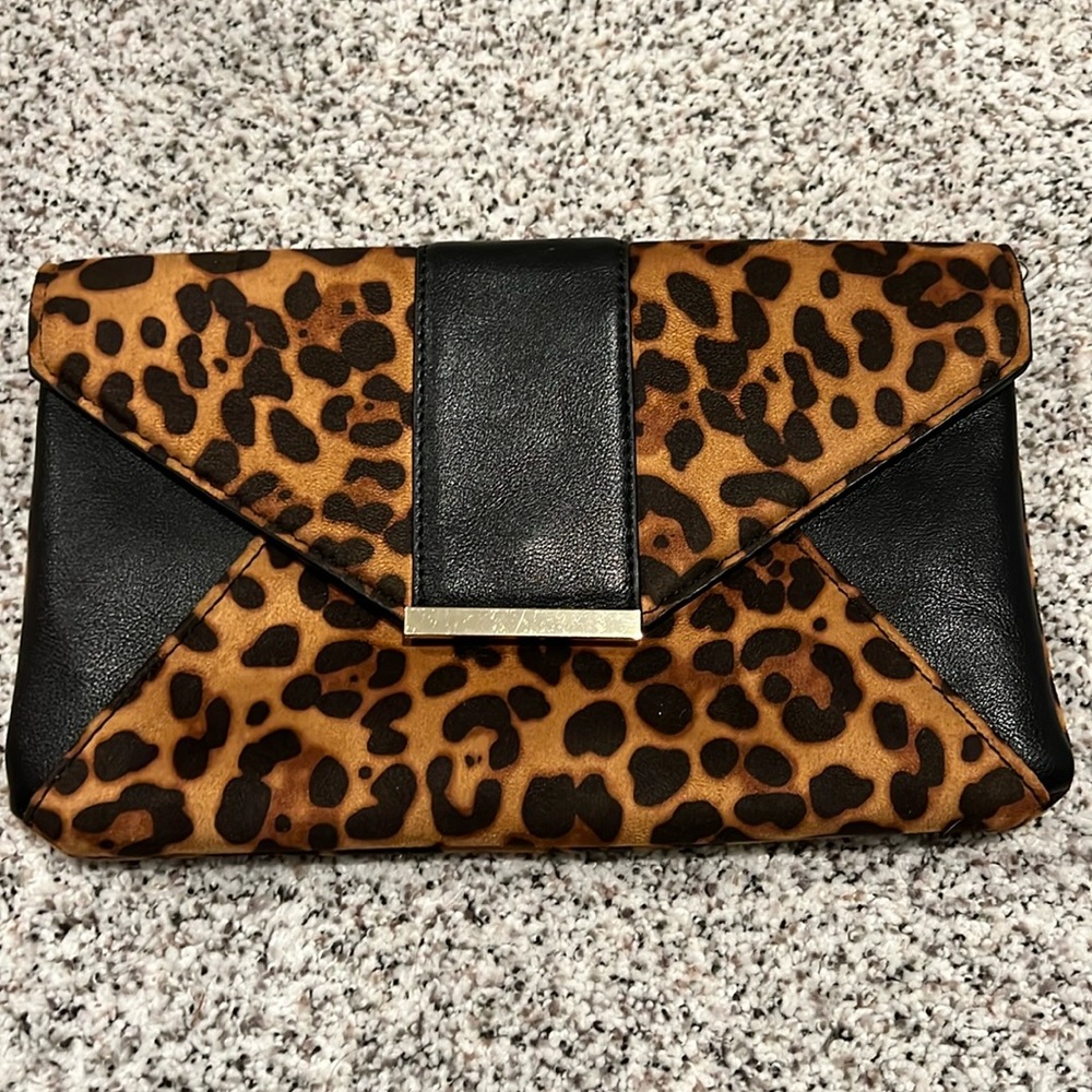 INC leopard print clutch/shoulder bag